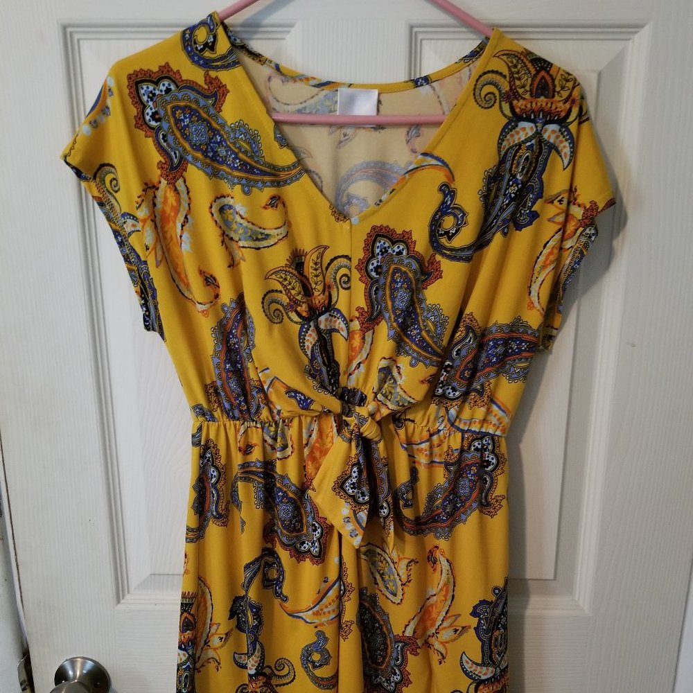 Yellow and Blue Paisley pattern Dress - Size Medium